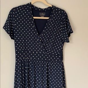 Llbean medium navy and white polka dot dress